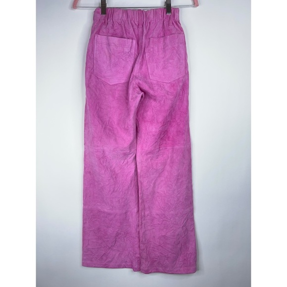 Zadig & Voltaire Pink Leather Pants Parfait Crinkled Suede Wide Leg Colorful XS - Picture 8 of 15